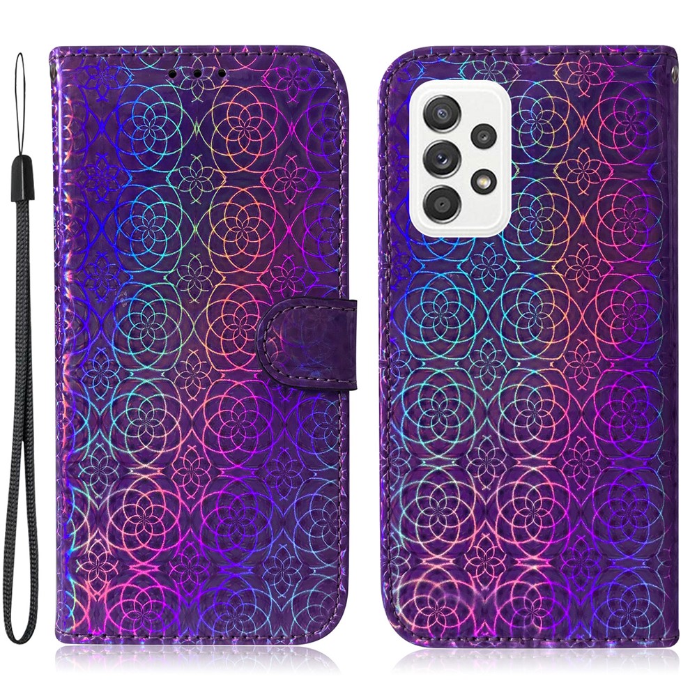 Flower Pattern Leather Stand Wallet Cover Case for Samsung Galaxy A52 5G / 4G - Purple-1