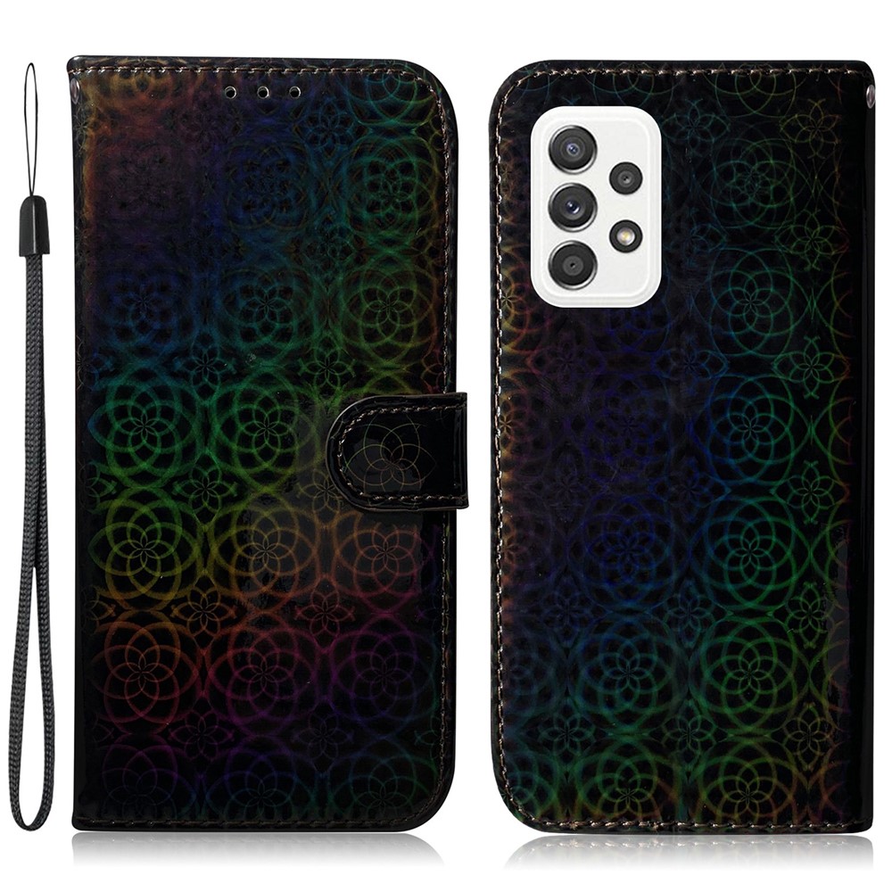 Flower Pattern Leather Stand Wallet Cover Case for Samsung Galaxy A52 5G / 4G - Black-1