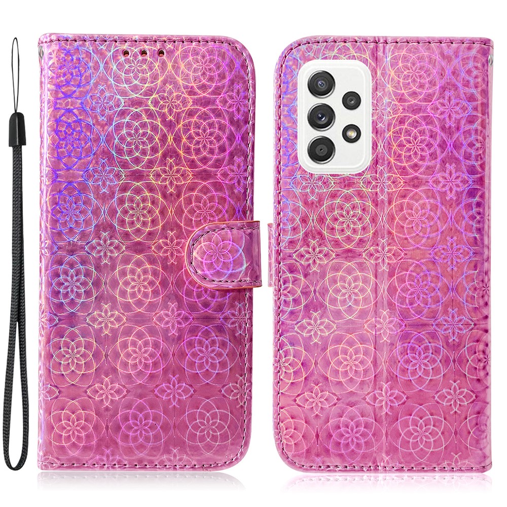 Flower Pattern Leather Stand Wallet Cover Case for Samsung Galaxy A52 5G / 4G - Pink-1