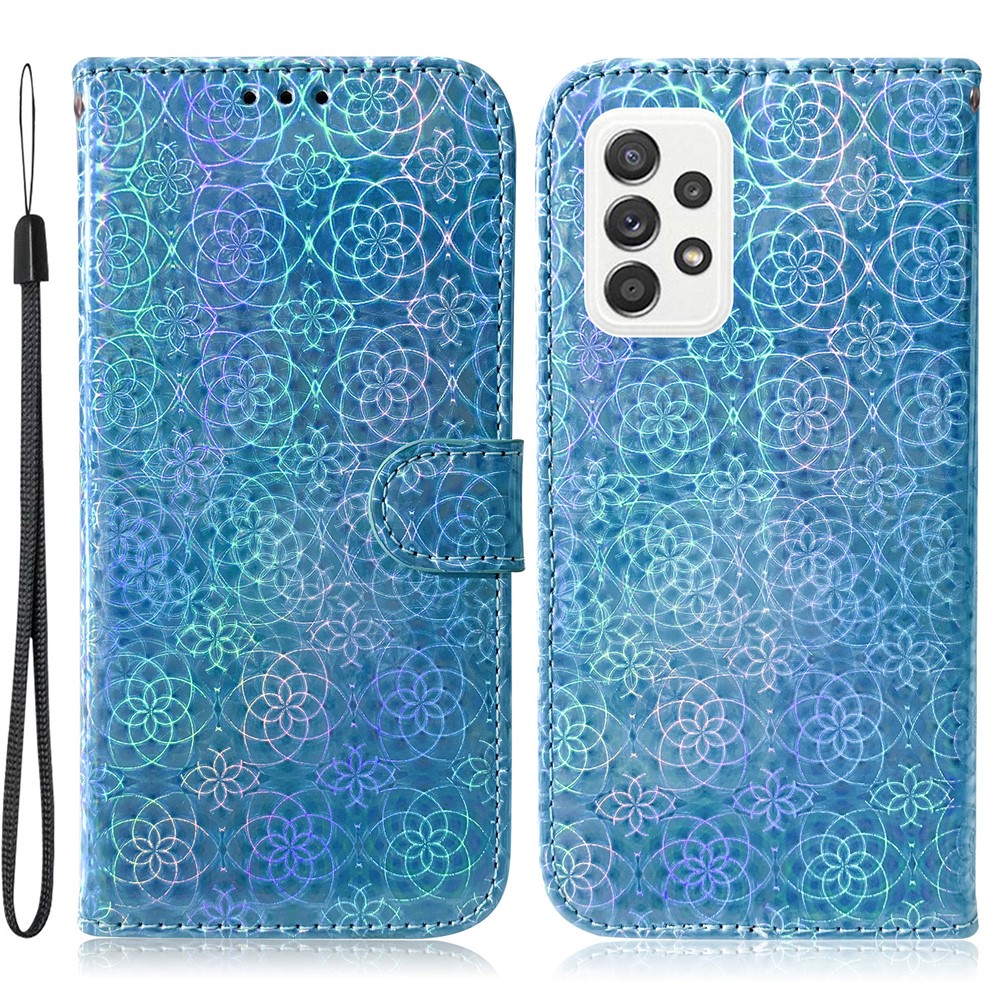Flower Pattern Leather Stand Wallet Cover Case for Samsung Galaxy A72 5G / 4G - Blue-1