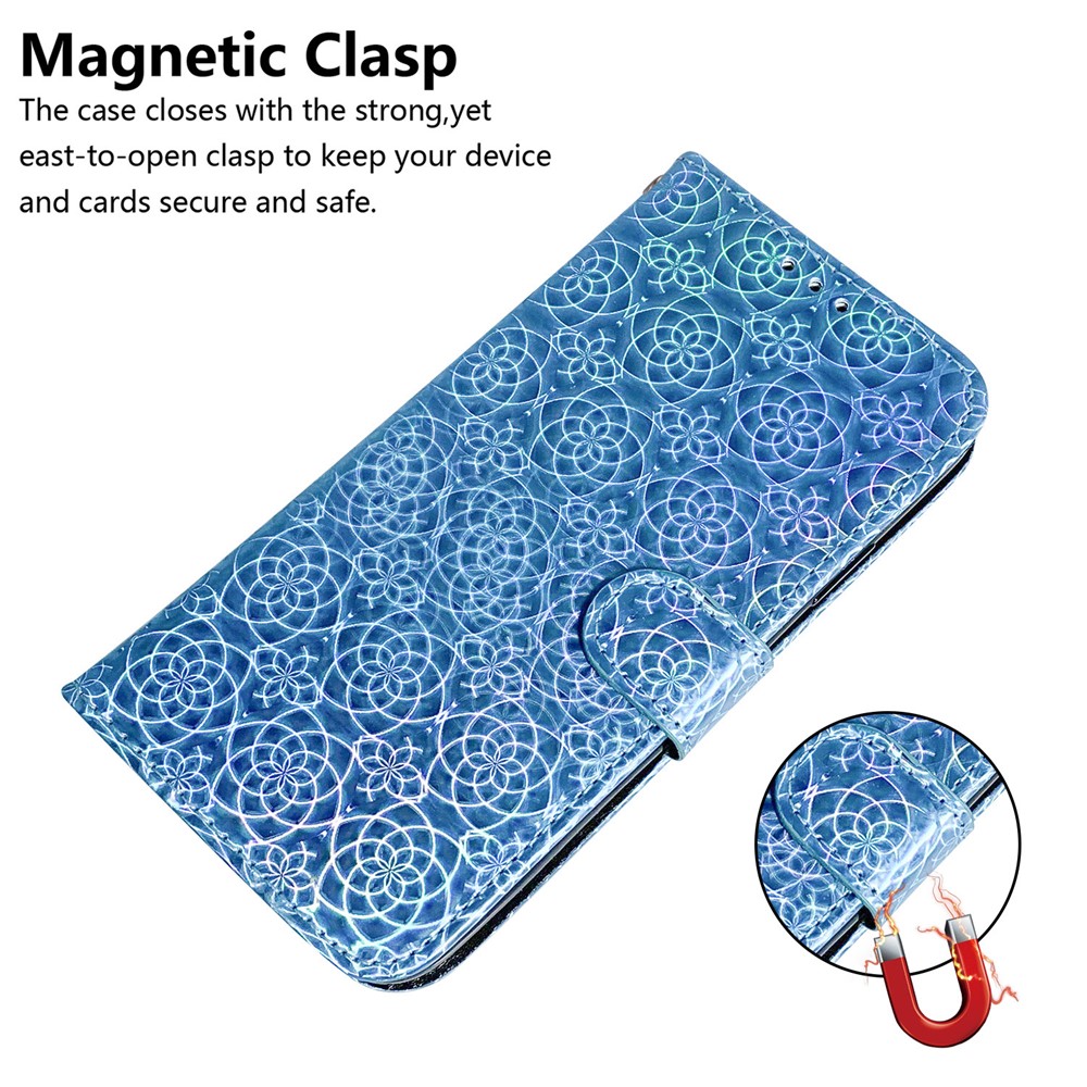 Flower Pattern Leather Stand Wallet Cover Case for Samsung Galaxy A72 5G / 4G - Blue-6
