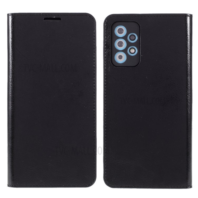 Auto-absorbed Crazy Horse Genuine Leather Wallet Stand Case Shell for Samsung Galaxy A72 4G/5G - Black-1