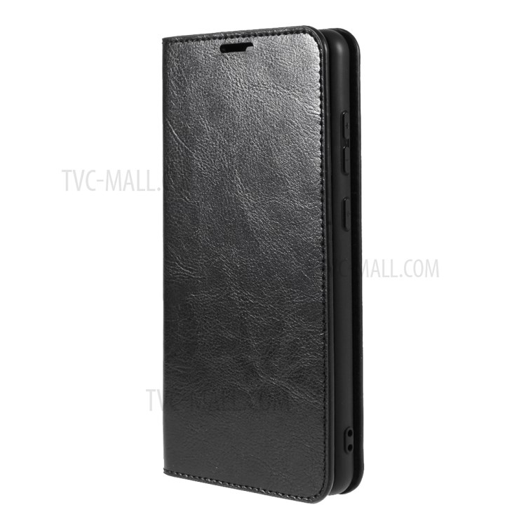 Auto-absorbed Crazy Horse Genuine Leather Wallet Stand Case Shell for Samsung Galaxy A72 4G/5G - Black-2