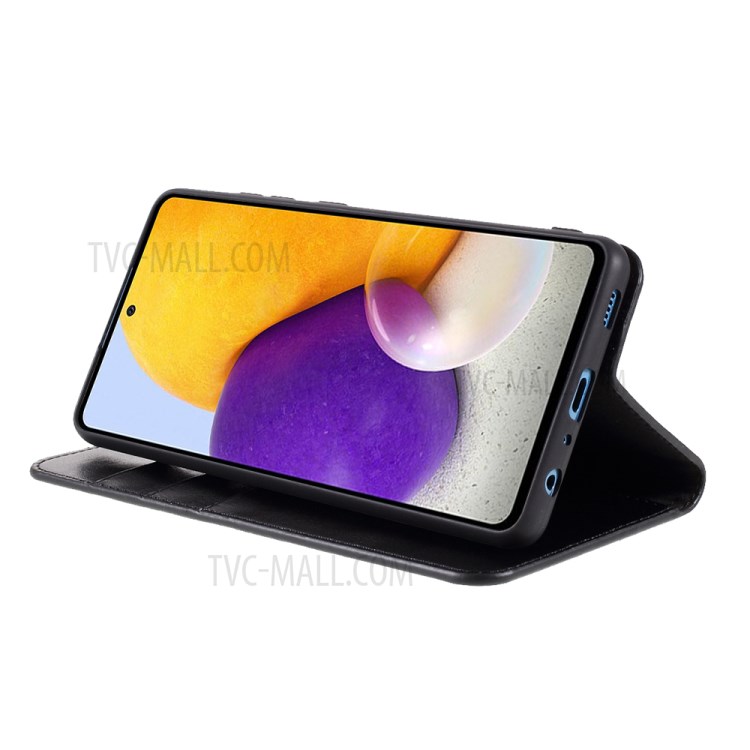 Auto-absorbed Crazy Horse Genuine Leather Wallet Stand Case Shell for Samsung Galaxy A72 4G/5G - Black-3