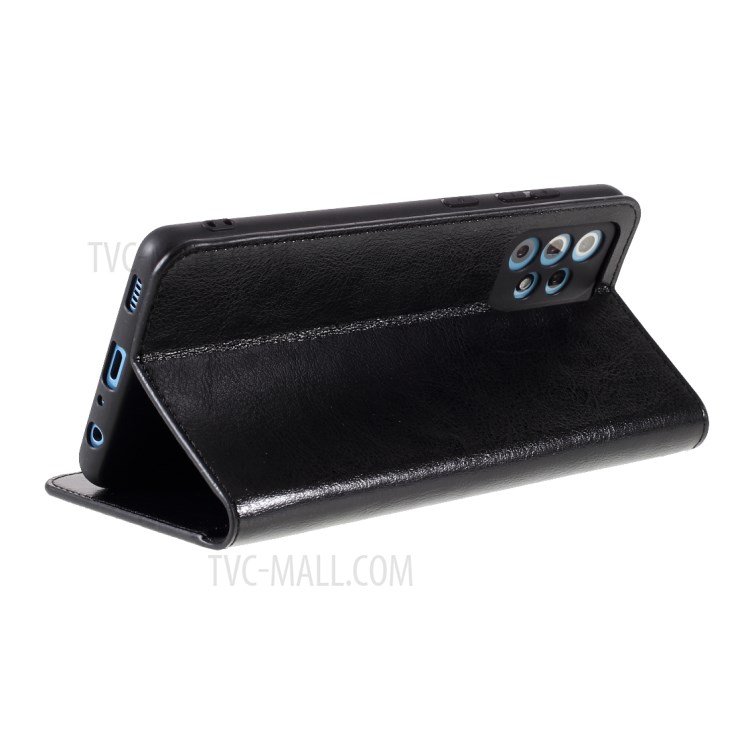Auto-absorbed Crazy Horse Genuine Leather Wallet Stand Case Shell for Samsung Galaxy A72 4G/5G - Black-4