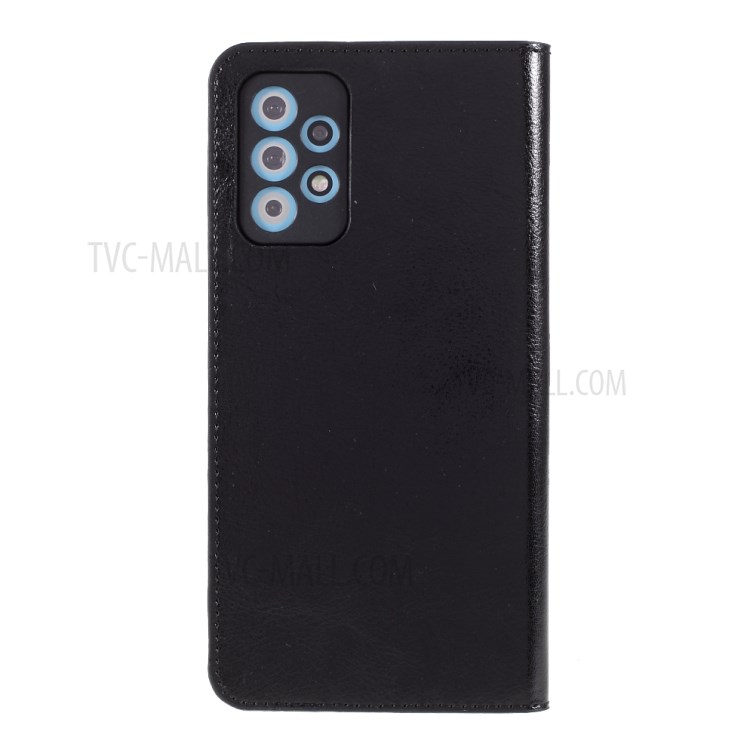 Auto-absorbed Crazy Horse Genuine Leather Wallet Stand Case Shell for Samsung Galaxy A72 4G/5G - Black-6