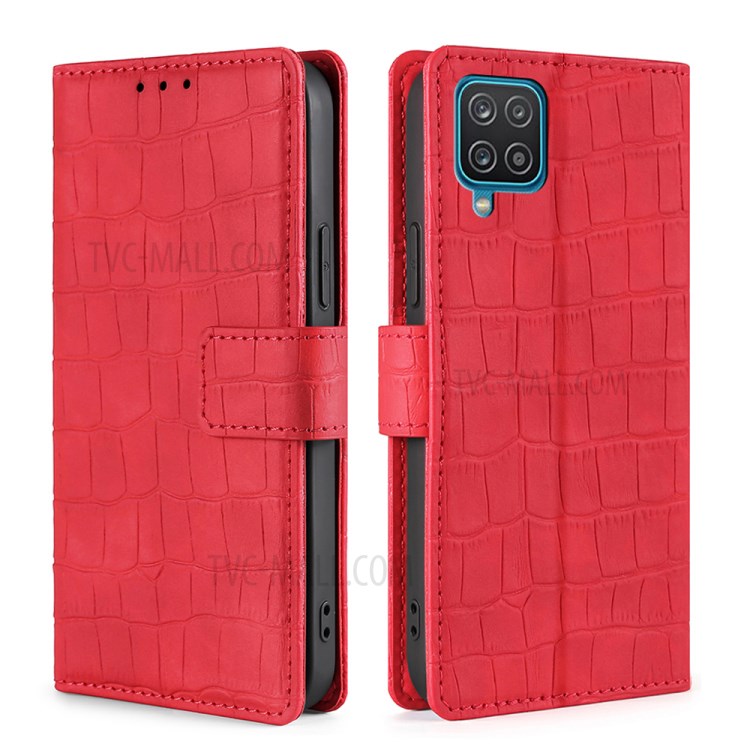 Leather Crocodile Texture Stand Wallet Cover Case for Samsung Galaxy A12 - Red-1