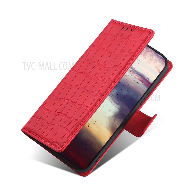 Leather Crocodile Texture Stand Wallet Cover Case for Samsung Galaxy A12 - Red-3