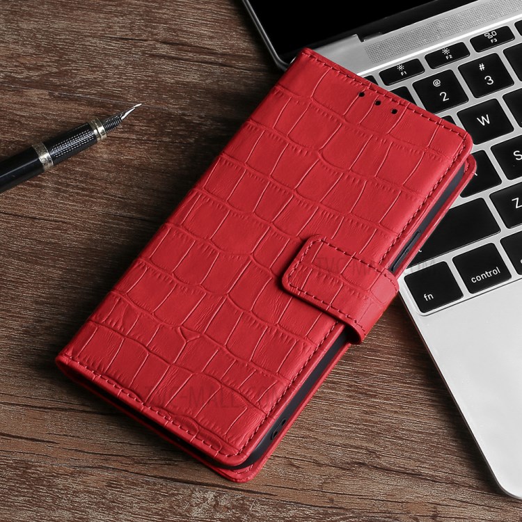 Leather Crocodile Texture Stand Wallet Cover Case for Samsung Galaxy A12 - Red-6