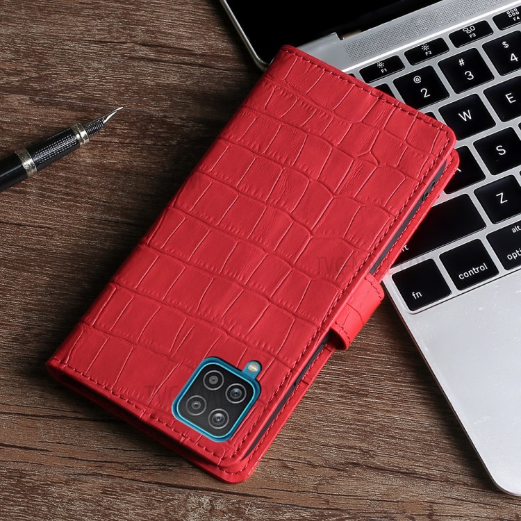 Leather Crocodile Texture Stand Wallet Cover Case for Samsung Galaxy A12 - Red-7