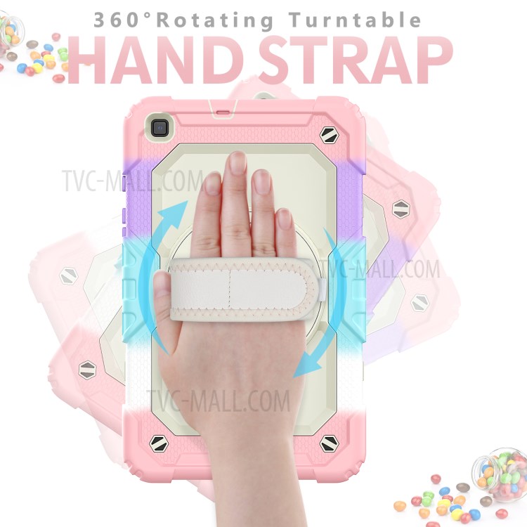 Kickstand PC Silicone Full Body Protection Case with Shoulder Strap for Samsung Galaxy Tab A 8.0 Wi-Fi (2019) T290 / LTE (2019) T295 - Rainbow Pink-2