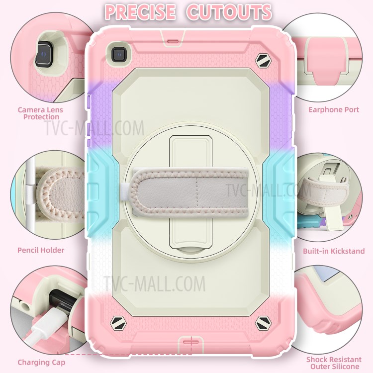 Kickstand PC Silicone Full Body Protection Case with Shoulder Strap for Samsung Galaxy Tab A 8.0 Wi-Fi (2019) T290 / LTE (2019) T295 - Rainbow Pink-4