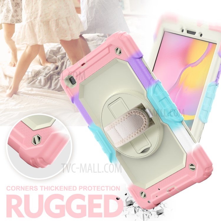 Kickstand PC Silicone Full Body Protection Case with Shoulder Strap for Samsung Galaxy Tab A 8.0 Wi-Fi (2019) T290 / LTE (2019) T295 - Rainbow Pink-5