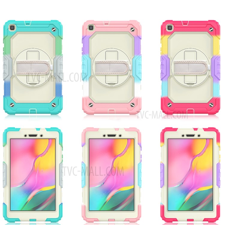 Kickstand PC Silicone Full Body Protection Case with Shoulder Strap for Samsung Galaxy Tab A 8.0 Wi-Fi (2019) T290 / LTE (2019) T295 - Rainbow Pink-6