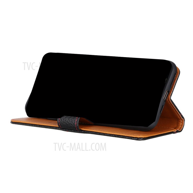 Folio Flip Litchi Texture Leather Contrast Color Design Wallet Leather Phone Case for Samsung Galaxy S21 FE - Black-4