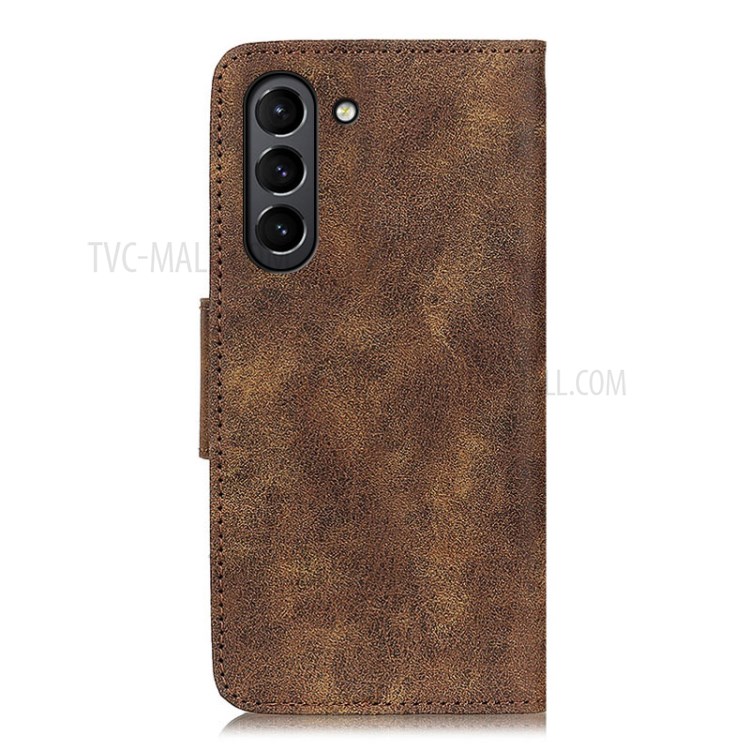 Vintage Style Split Leather Wallet Stand Design Phone Case Shell for Samsung Galaxy S21 FE - Brown-3