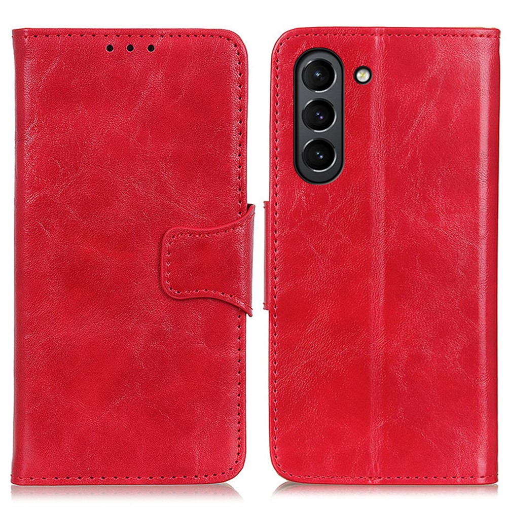 Crazy Horse Split Leather Phone Case Protector Cover Wallet Stand for Samsung Galaxy S21 FE - Red-1