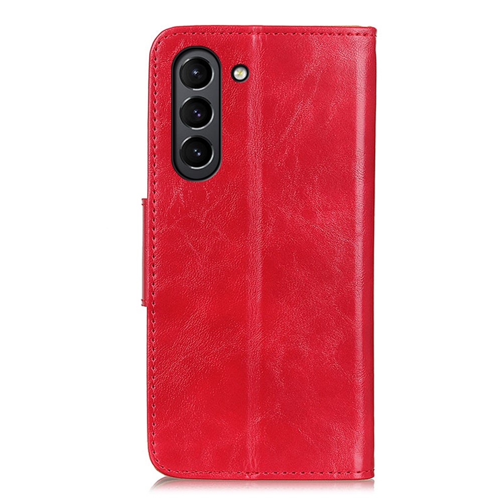 Crazy Horse Split Leather Phone Case Protector Cover Wallet Stand for Samsung Galaxy S21 FE - Red-3