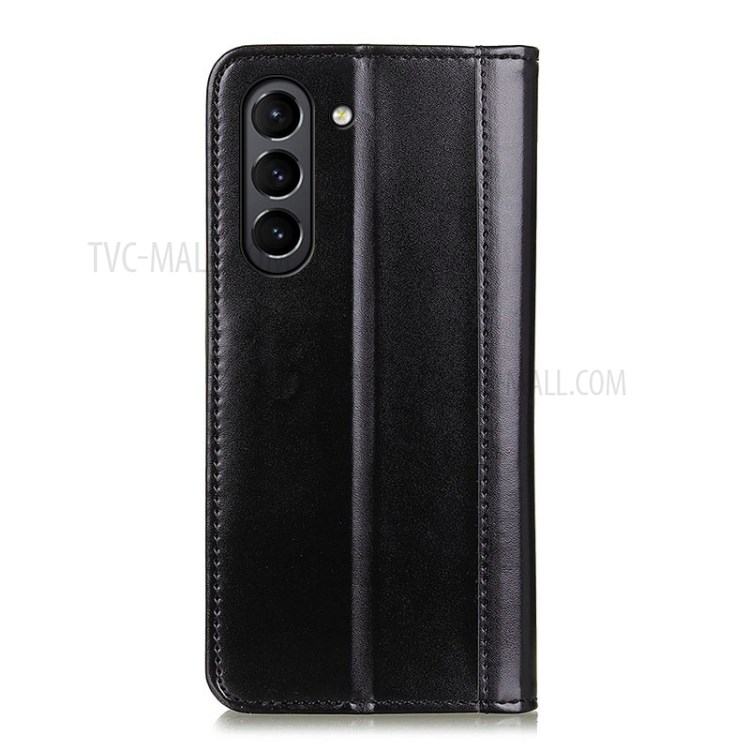 Auto-absorbed Split Leather Phone Case Shell Cover Wallet Stand for Samsung Galaxy S21 FE - Black-3