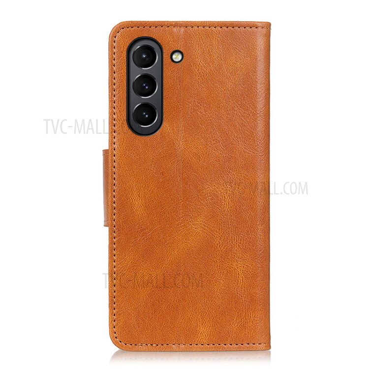 Folio Flip Crazy Horse PU Leather Phone Case Shell Wallet Stand for Samsung Galaxy S21 FE - Brown-6