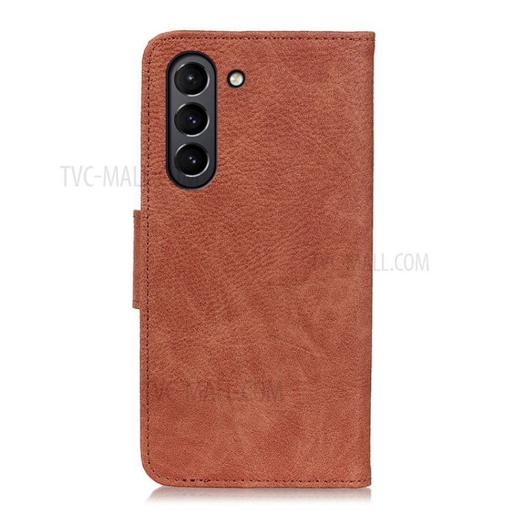 TPU + Litchi Texture PU Leather Phone Stand Cover Wallet Shell for Samsung Galaxy S21 FE - Brown-3