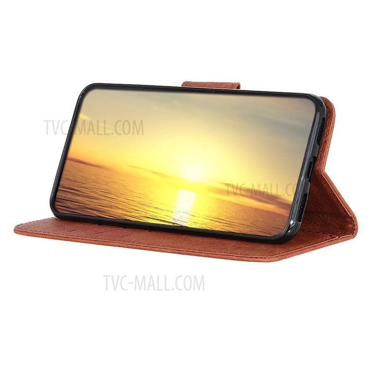 TPU + Litchi Texture PU Leather Phone Stand Cover Wallet Shell for Samsung Galaxy S21 FE - Brown-4