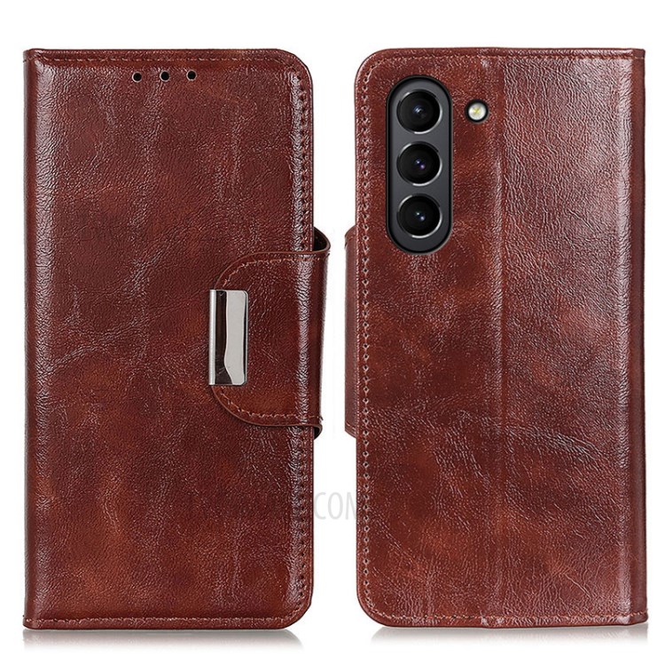 Crazy Horse Wallet Stand Leather Case with 6 Card Slots for Samsung Galaxy S21 FE - Brown-1