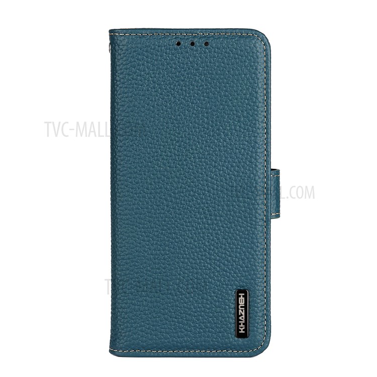 KHAZNEH for Samsung Galaxy S21 FE Wallet Design Litchi Texture Top Layer Genuine Leather Shell Cell Phone Stand Case - Green-2