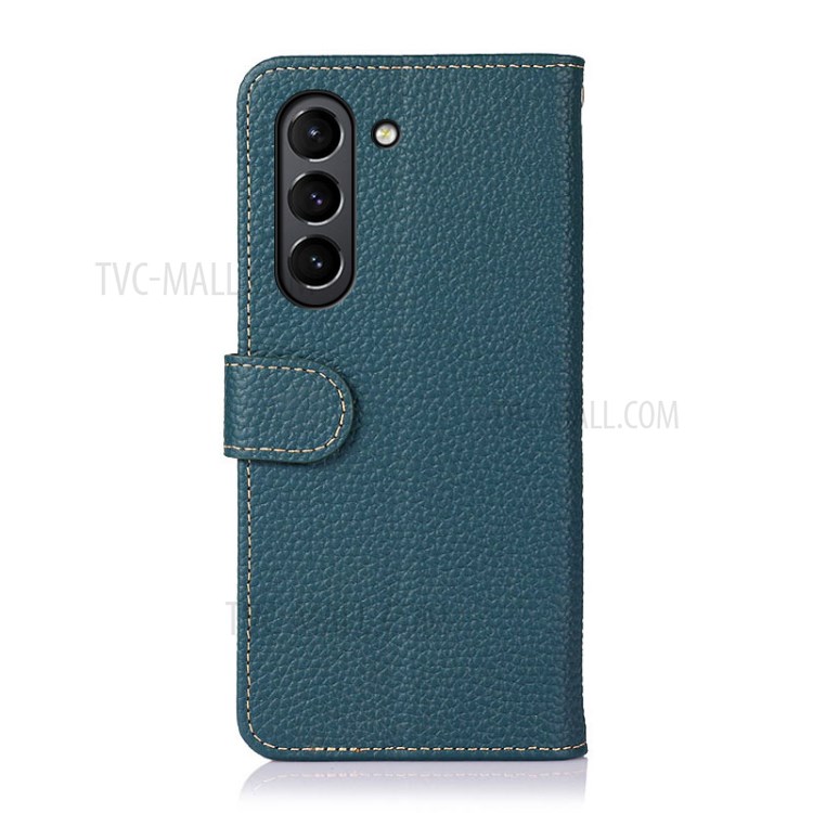 KHAZNEH for Samsung Galaxy S21 FE Wallet Design Litchi Texture Top Layer Genuine Leather Shell Cell Phone Stand Case - Green-3