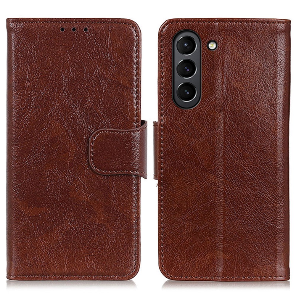 Nappa Texture Split Leather Wallet Shell Case for Samsung Galaxy S21 FE - Brown-1