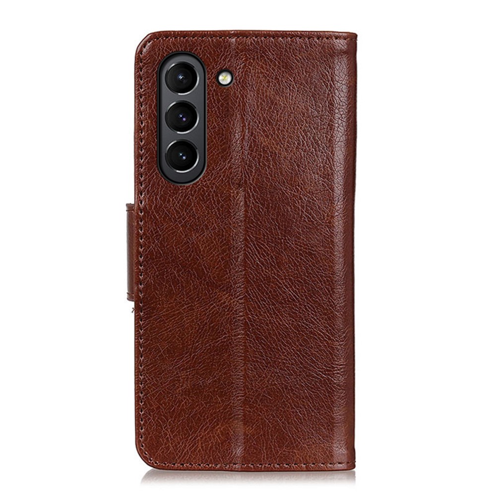 Nappa Texture Split Leather Wallet Shell Case for Samsung Galaxy S21 FE - Brown-3