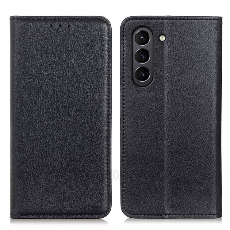 Auto-absorbed Litchi Texture Split Leather Wallet Case Cover Supporting Stand for Samsung Galaxy S21 FE - Black-1