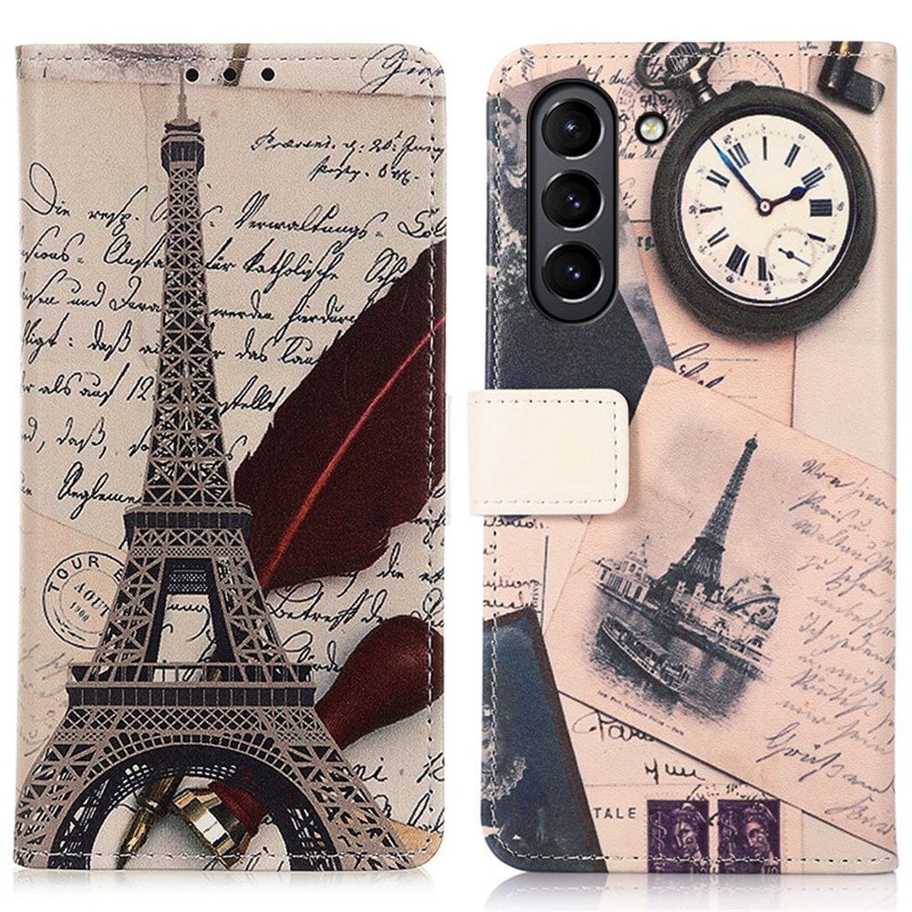 Pattern Printing Stand Wallet PU Leather Protective Phone Case Shell for Samsung Galaxy S21 FE - Tower and Feather-1