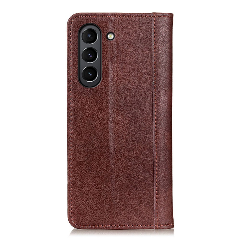 Auto-absorbed Litchi Texture Split Leather Wallet Stand Case Cover for Samsung Galaxy S21 FE - Brown-3