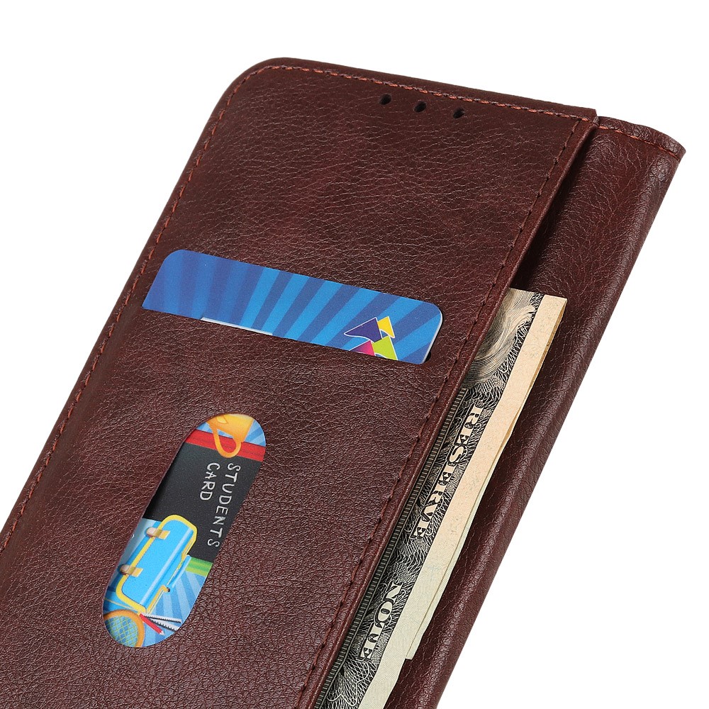 Auto-absorbed Litchi Texture Split Leather Wallet Stand Case Cover for Samsung Galaxy S21 FE - Brown-6