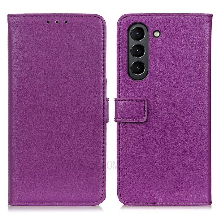Litchi Skin Magnetic Leather Stand Case for Samsung Galaxy S21 FE - Purple-1