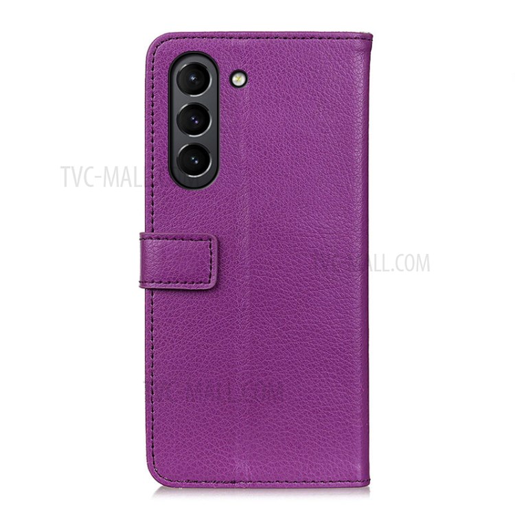 Litchi Skin Magnetic Leather Stand Case for Samsung Galaxy S21 FE - Purple-3