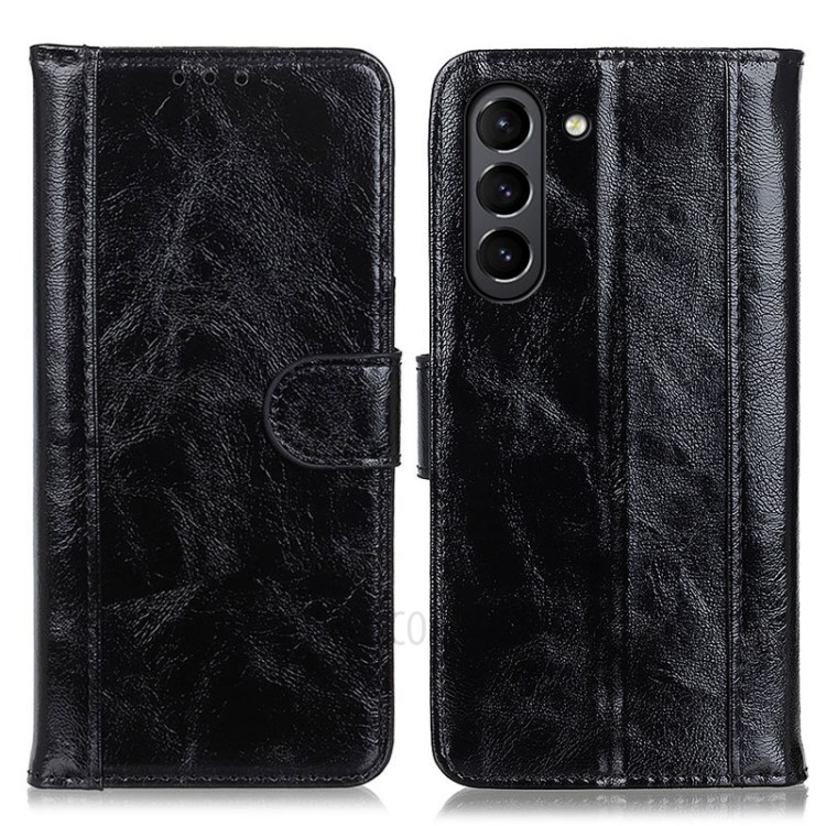 Dual-Line Crazy Horse Texture Split Leather Stand Wallet Case Cover for Samsung Galaxy S21 FE - Black-1