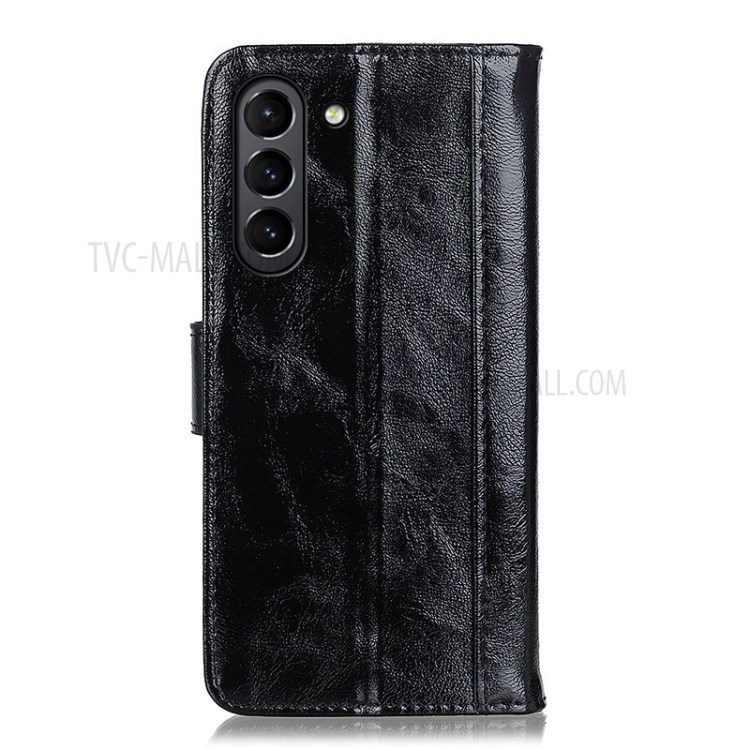 Dual-Line Crazy Horse Texture Split Leather Stand Wallet Case Cover for Samsung Galaxy S21 FE - Black-3