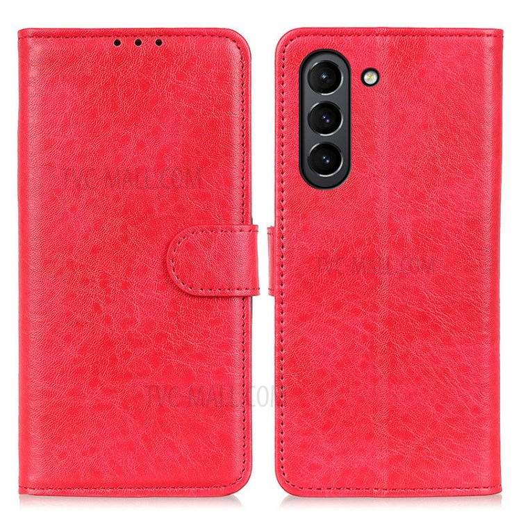 Crazy Horse Leather Wallet Stand Phone Case Cover Shell for Samsung Galaxy S21 FE - Red-1