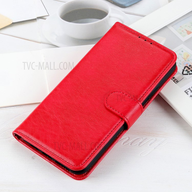 Crazy Horse Leather Wallet Stand Phone Case Cover Shell for Samsung Galaxy S21 FE - Red-10