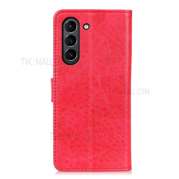 Crazy Horse Leather Wallet Stand Phone Case Cover Shell for Samsung Galaxy S21 FE - Red-3
