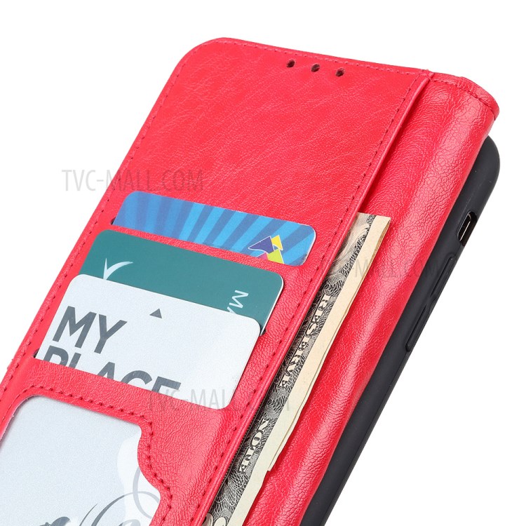 Crazy Horse Leather Wallet Stand Phone Case Cover Shell for Samsung Galaxy S21 FE - Red-5