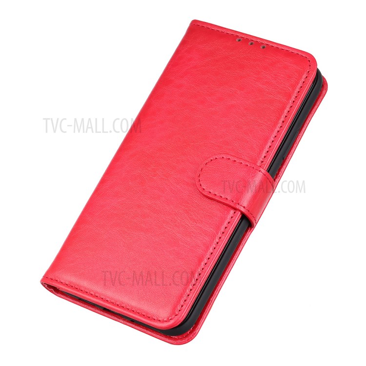 Crazy Horse Leather Wallet Stand Phone Case Cover Shell for Samsung Galaxy S21 FE - Red-6