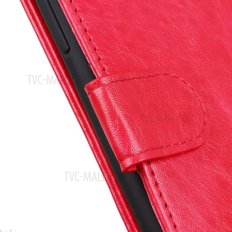 Crazy Horse Leather Wallet Stand Phone Case Cover Shell for Samsung Galaxy S21 FE - Red-8