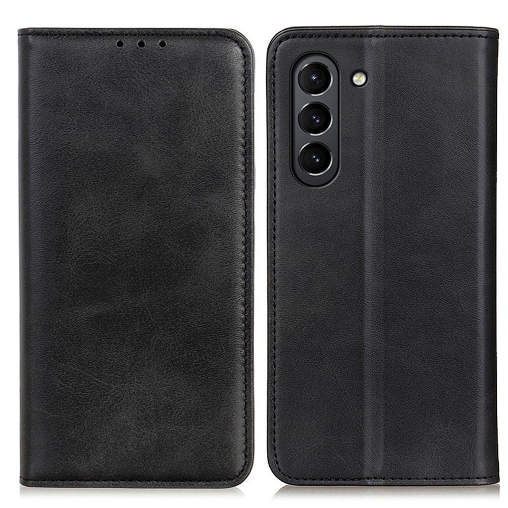 Magnetic Closure Split Leather Phone Case Shell Wallet Stand Cover for Samsung Galaxy S21 FE - Black-1