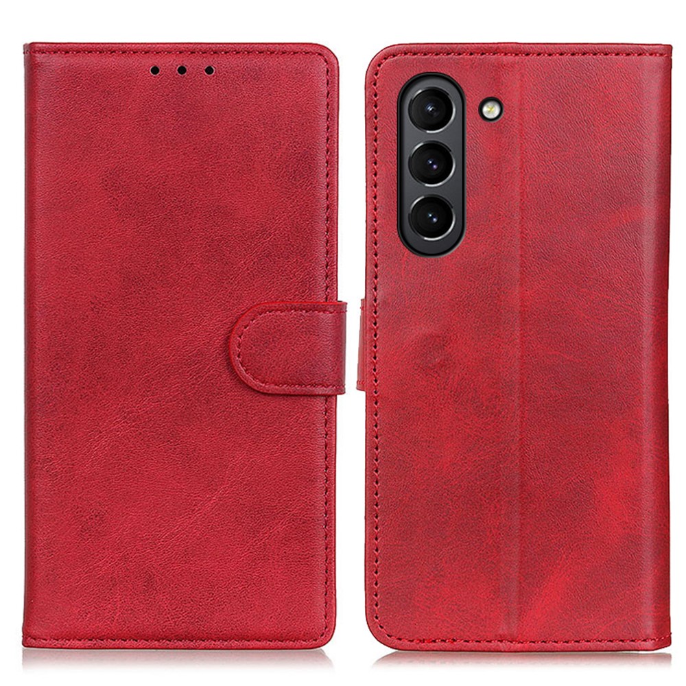 PU Leather Magnetic Leather Phone Case Wallet Stand Shell for Samsung Galaxy S21 FE - Red-1