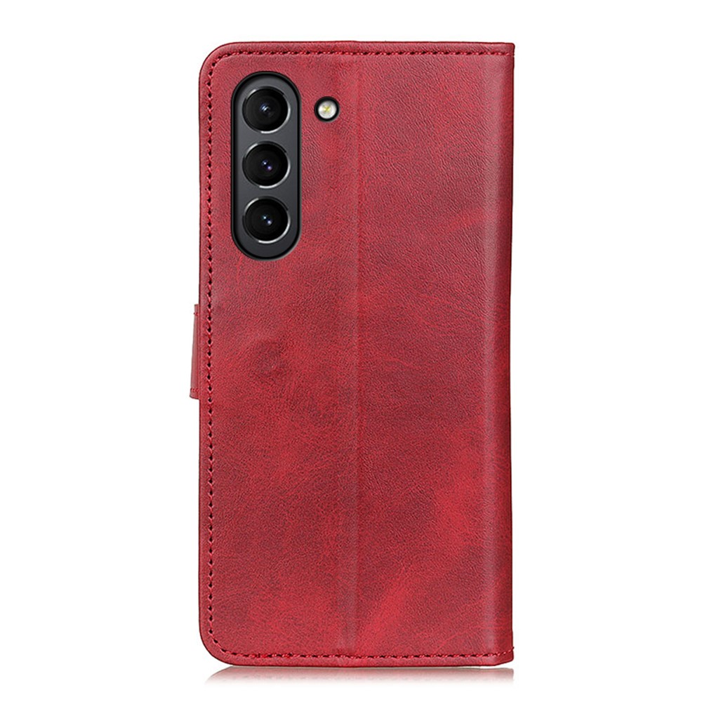 PU Leather Magnetic Leather Phone Case Wallet Stand Shell for Samsung Galaxy S21 FE - Red-3