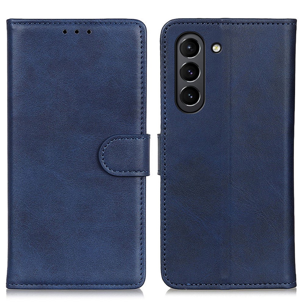 PU Leather Magnetic Leather Phone Case Wallet Stand Shell for Samsung Galaxy S21 FE - Blue-1