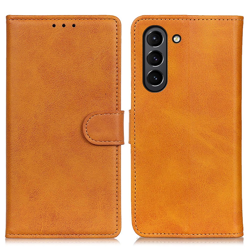 PU Leather Magnetic Leather Phone Case Wallet Stand Shell for Samsung Galaxy S21 FE - Brown-1